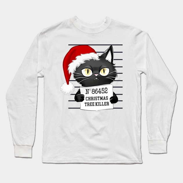 Cute Christmas Tree Killer Cat Long Sleeve T-Shirt by WebStarCreative